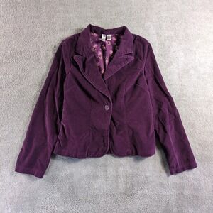 Dolled Up Womens Purple Corduroy Blazer Jacket Floral Lined Single Button Size L